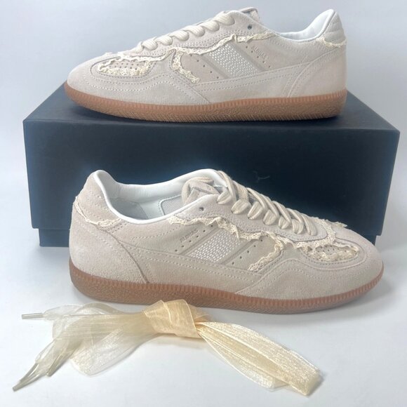 Alohas Crochet Lace Trim Sneakers Ivory Suede Shoes Women Size 37 US6.5 - Picture 3 of 11